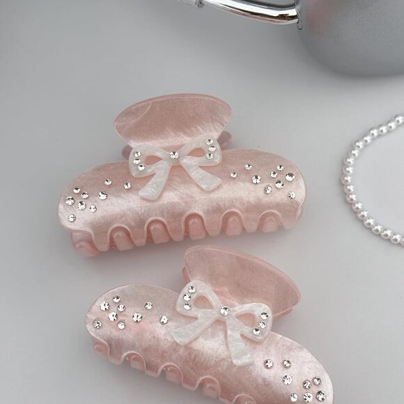 Lightweight Bow Hair Claw Clip with Rhinestones - Glamorous Hold for Thick Hair - Picture 7 of 9